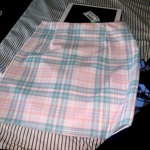 Pink and green plaid skirt